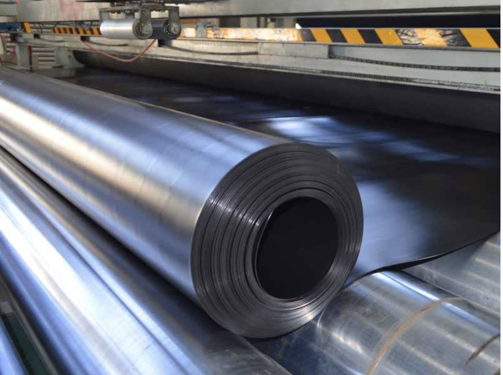 HDPE geomembrane rolls on the production line, ready for dispatch